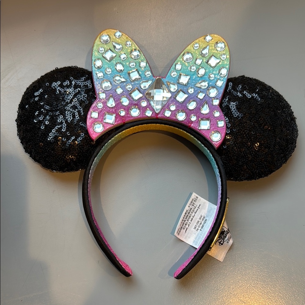 Disney Black Sequin Ears with Rainbow Bow - Picture 2 of 6